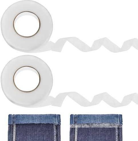 TAIANJI 2 Pcs Wonder Web Hemming Tape, 60 m Hemming Tape for Curtains Extra Strong Wonderweb with Soft Ruler Iron On Hemming Tape No Sew for Trousers, Clothes, Jeans