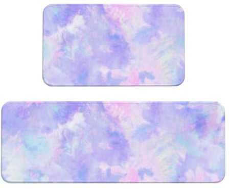 InOmak Lila Pastell Batik Fußmatten Teppiche 2er-Set Küchenfußmatten