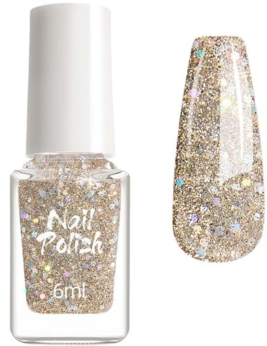 Nail Polish - Sparkling Gold Glitter Nail Polish - Quick Drying & Long-Lasting Formula for Women - Easy Application without Baking