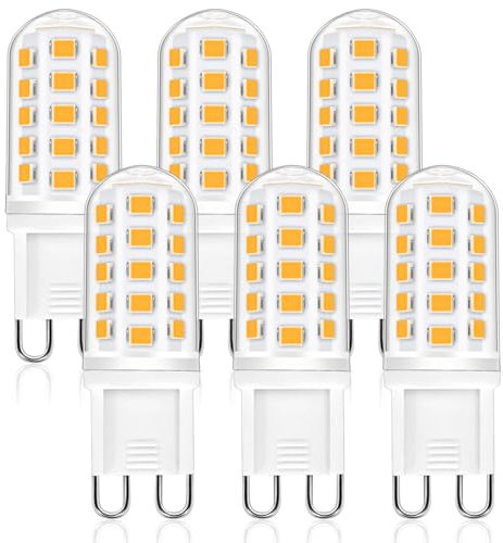TaFiCo Ampoules Led G9, 4W EQuivalent Lampe Halogène 40w, Ampoule G9 400 Lumens Blanc Chaud 2700k 360°Angle de Faisceau, Pas de Scintillement, Non Dimmable - 6 Pièces