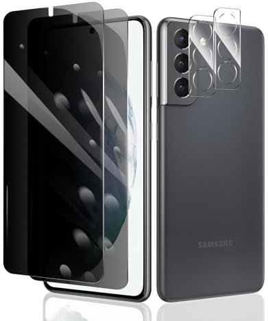 2×Anti-Espion Verre Trempé pour Samsung Galaxy S21 + 2×Protection Camera Objectif Arriere appareil Photo, Privacy Film de Protection écran Anti-Spy, Dureté 9H Glas, Anti Rayures, Sans Bulles