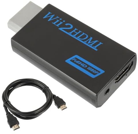 EPLZON Wii zu HDMI Konverter, Adapter Wii auf HDMI, 1080P/720P Eingang Ausgang Video mit 3,5mm Stereo Audio Buchse und HDMI Kabel Unterstützt NTSC/PAL Format(Schwarz)
