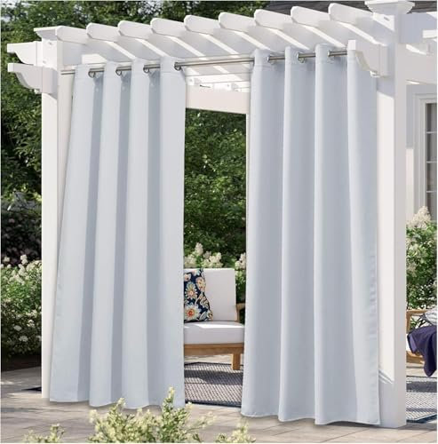 ZHENCHAO Wasserdichter weißer Sichtschutzvorhang für den Außenbereich für Terrasse und Garten, rostfreie Ösenvorhänge für Veranda, Pergola, Cabana, Pavillon, Wintergarten, Vorhänge, 2er-Set