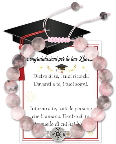 DPKOW Bomboniere Laurea 2025 Regalo Laurea, Bracciale Regolabile con Bussola, Biglietto di Laurea Italiano, Braccialetto con Biglietto di Congratulazioni, Regali di Compleanno Natale