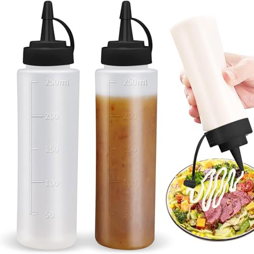 Kezidhp 2 Bouteilles Souples Transparentes 350ml - Pour Condiments, Sauces, Huile et Peinture - Flacons de Cuisine Pratiques avec Bouchon Étanche (Lot de 2)
