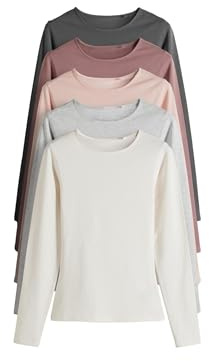 THE SET Damen t Langarmshirts mit Rundhalsausschnitt, 5er-Pack Light Grey/Light Pink/Slate Grey/Cream/Mauve Pink XS