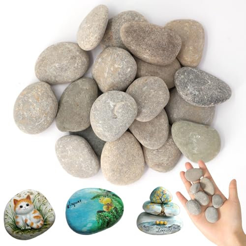 XIMKONTER Lot de 20 pierres à peindre, galets de 3 à 5 cm, plats, naturels, pour mandala, gravier, décoration d'aquarium, pour peinture colorée