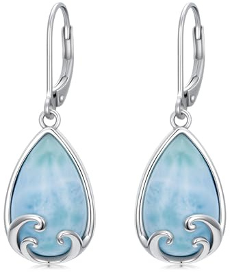 BETHZA Natürliche Larimar-Ohrringe 925er Sterlingsilber echte Larimar-Edelsteine ​​in Tropfenform baumelnde Ohrringe Schmuck Geschenke für Frauen