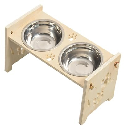 Fzaqwen Comedero Alto Ajustable para Gatos con Plato Extraíble para Cachorros, Comedero Y Bebedero para Perros, Gatos Y Cachorros, Color Madera, Individual