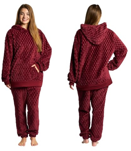 OHS Waffle Pyjamas Hoodie Full Length Set, Soft Warm Pullover PJs Set for Women Men