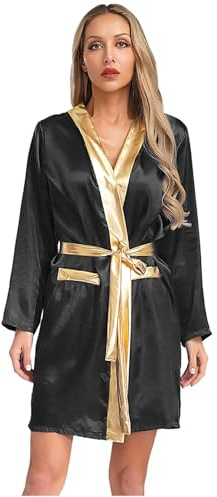 Rswnyirn Damen Boxermantel mit Kapuze Gürtel Satin Robe Mantel Muay Thai Boxen Kickboxer Rollenspiel Kostüm für Halloween Karneval