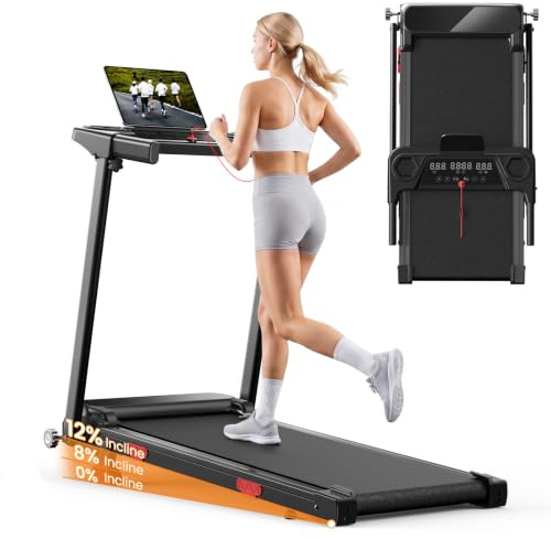Foldable Treadmill for Home 12KM/H, Walking Pad with 12% Incline and Handle