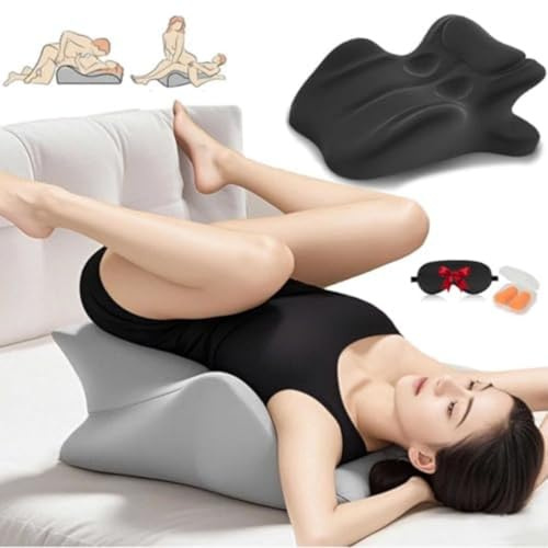 iuscacey 27°-Paarkissen – Das perfekte Kissen für intime Momente in Allen Stellungen – Hochwertiger Memory-Schaum, Massagezonen, mit Ohrstöpseln und Schlafmaske,Schwarz