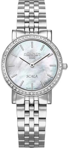 Roamer Scala Damen Armbanduhr, Edelstahl, 28mm, Edelstahlarmband, Silber, 3 bar, Zifferblatt: Perlmutt, 976830 41 20 50