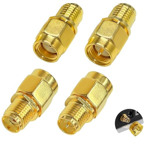 4 Pièces Adaptateurs de Connecteur RF, SMA Mâle vers RP-SMA Femelle et Femelle vers Mâle, Compatibilité avec Antenne Wi-FI, Amplificateur de Signal, Répéteurs, Radio, Câbles Coaxiaux
