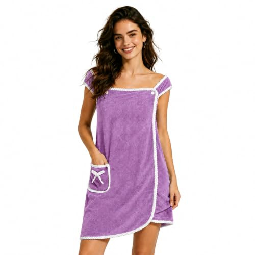 AUYAO Asciugamano da Bagno Indossabile ad Asciugatura Rapida da Donna, Telo da Bagno da Donna con Bottoni a Pressione, Accappatoi In Pile di Corallo con Tasca, Assorbente, per Casa, Spa