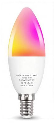 ZIGTEK Zigbee 3.0 E14 LED Candle Bulb RGBCW Smart Light, Compatible with Google Home, Warm & Cool White