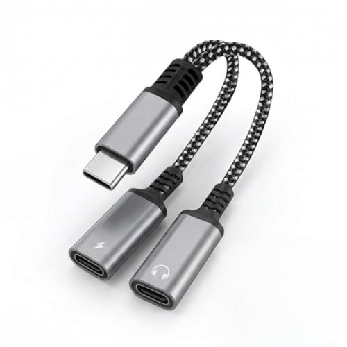 USB C Splitter 2 in 1 Type C Male to Dual USB-C Female Adapter Data Charging Audio Cable Grey Fast Charging Converter for Laptop Tablet Smartphone Work Travel Home Use, Compatible with iPhone,17 16 15