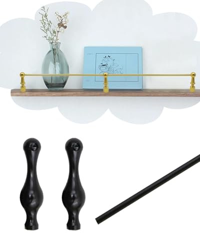 Regalgeländer Regalbodenschiene mit Spindeln für Küchenschrankböden, Absturzsicherungsstangen für Schränke Im Wohnzimmer, Rohrgeländer(Black-A,20in/50.8cm)