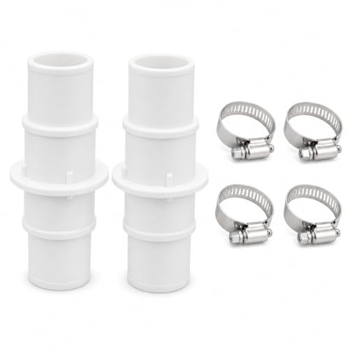 2 Pool Hose Connector, with 4 pcs Stainless Steel Hose Clamps 1-1/4 or 1-1/2 Pool Hose Adapter Pool Hose Coupling Pool Vacuum Hose Fittings for Swimming Pool Vacuum Cleaners Filter Pump Hoses