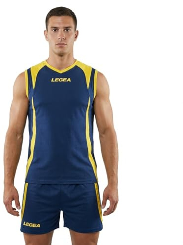 LEGEA Kit Sicilia t-Shirt e Pantaloncini da Calcio Sportiva Blu-Giallo per Uomo Sport da Sport