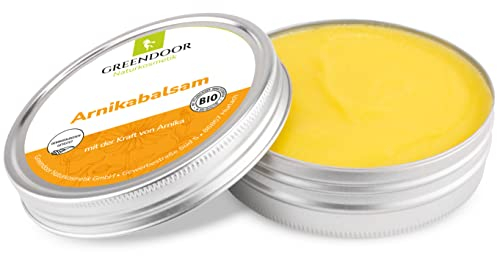 GREENDOOR Arnikabalsam 75ml, Arnikasalbe, Arnikacreme mit Bio Kakaobutter & Avocadoöl, Naturkosmetik traditionell bei Prellungen Zerrungen Stauchungen, natürlicher Arnika Balsam Salbe Creme