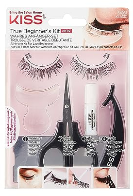 KISS 11 pestañas postizas sin esfuerzo, 12 mm, incluye 1 par de pestañas, herramienta de medición, tijeras, adhesivo de pestañas, aplicador, espejo, apto para lentes de contacto, fácil de aplicar
