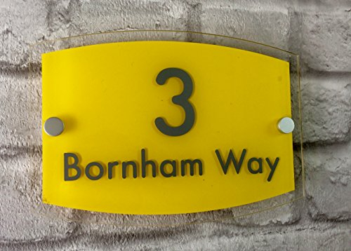 Placa de acrílico personalizable con número de casa y nombre de la calle, efecto de cristal moderno