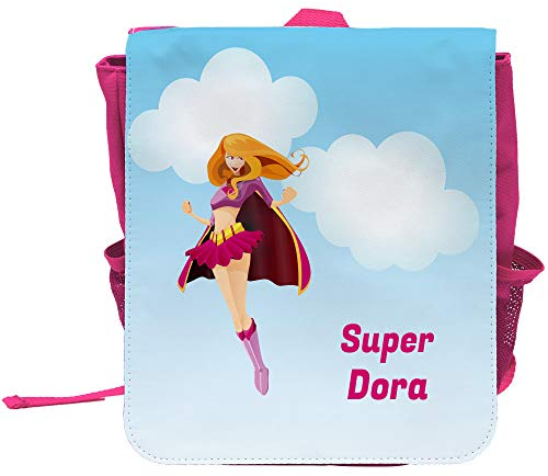 Kinder-Rucksack mit Namen Dora und schönem Superheldinnen-Motiv und Text - Super Dora - für Mädchen