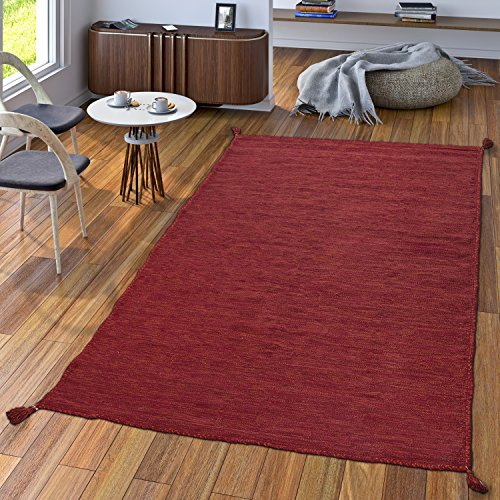 TT Home Handwebteppich Wohnzimmer Natur Webteppich Kelim Modern Baumwolle In Rot, Größe:80x150 cm