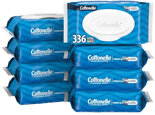 Cottonelle Fresh Feel Flushable Wet Wipes, Adult Wet Wipes, 8 Flip-Top Packs, 42 Wipes Per Pack (336 Total Wipes), Packaging May Vary