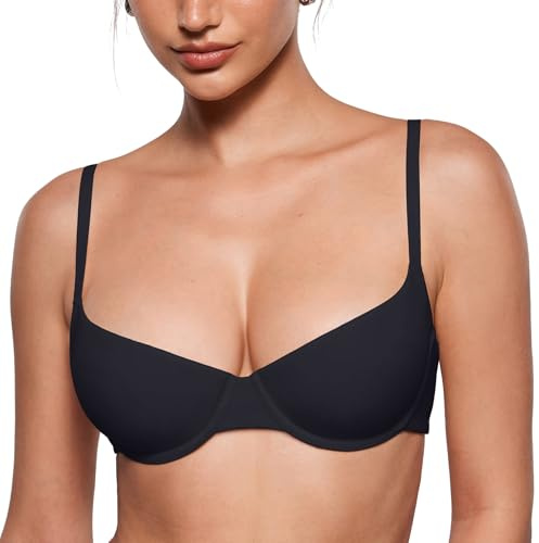 INLYRIC Women's Inbarely Plus Balconette Bra - Demi Unlined No Padding Underwire Comfort Natural Support Everyday Bras Black 34F