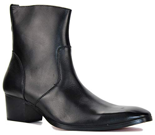 COWSDELLA Stivali da uomo in pelle Stivali da Moto da Cowboy con cerniera Chukka Tacco Casual Stivaletti JY002,nero,US13(EU47)