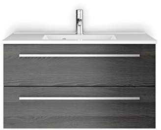 Sieper I Libato Meuble de salle de bain 90 x 50 cm avec lavabo, meuble de salle de bain, pin noir