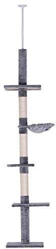 PawHut Árbol para Gatos de Suelo al Techo de 230-260 cm Torre para Gatos con Altura Ajustable Plataformas Hamaca y Postes de Sisal Gris