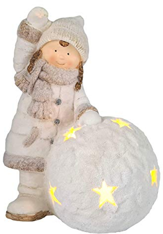 Wichtelstube-Kollektion XXL LED Dekofigur Mädchen mit Schneeball 40cm Weihnachtsfiguren aussen