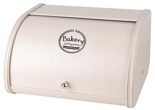 SOUJOY Metal Bread Box, Vintage Bread Container for Kitchen Countertop, Roll Top Bread Storage Holder, 1950s Farmhouse Rustic Bread Dispenser Basket for Dry Food Save, 31 x 26 x 17 cm