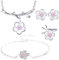 925 Silber Schmuck Sets Romantische Kirschblüten Blume Halskette + Ohrringe + Ring + Armband Für Frauen Hochzeit Schmuck Set