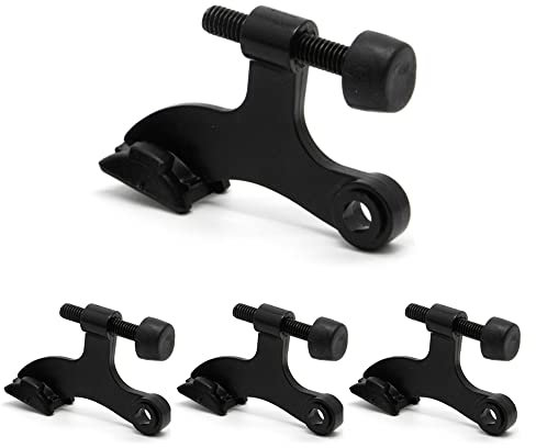 4 Pack Hinge Pin Black Door Stopper, Adjustable Heavy Duty Hinge Pin Door Stop with Black Rubber Bumper Tips