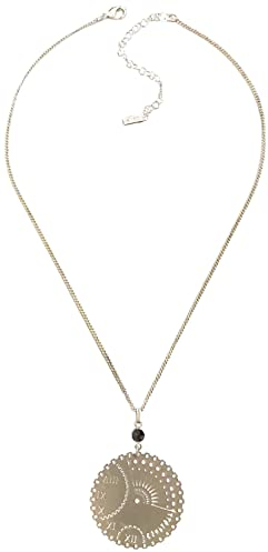 Konplott: Kette Heritage silber, großer runder flacher Amulett-Anhänger mit schwarzem Kristall, für Damen/Frauen