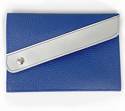 Portadocumenti in Similpelle, chiusura a bottone. Ideale per assicurazione, bollo o documenti da viaggio (Blu/Argento)