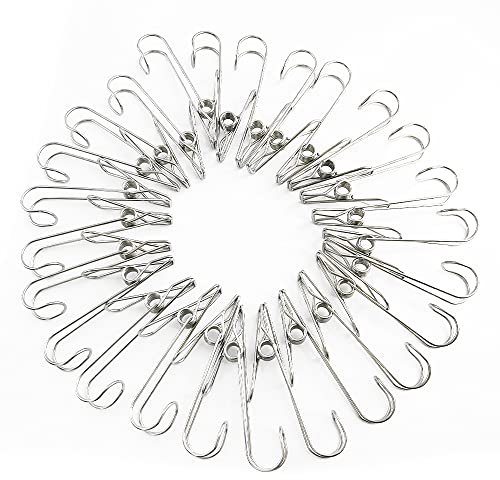 WYAN 25 Pcs Laundry Clip,Stainless Steel Clips with Hook, Kitchen Towel Clips, for Clothes Sock Hanger, Paper Files, Snacks Seal, Photo