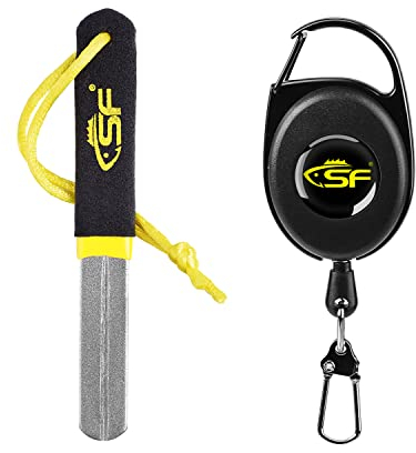 SF Fishing Hook Sharpener Hook File Portable Grinding Tool Double-Sided Diamond Grit with Zinger Retractor
