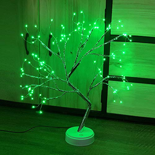 COKEEY Easter Tree with Light, 20'' Twig Tree Lamp Battery/USB Operated,LED Mini Tree Light for Easter Festival Desktop Home Decoration (Green)
