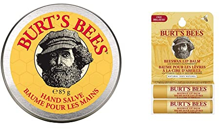 Burt's Bees 100 Prozent Natürliche Handsalbe, 85 g Tiegel & 100% natürlicher, feuchtigkeitsspendender Lippenbalsam im günstigen 2er-Pack, Bienenwachs, 2 Tuben in Blister-Box, 8.5 g