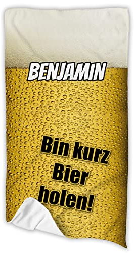 Unikatolo Bier Badetuch mit Name personalisiert 100 x 180 cm | Strandtuch Biergeschenk Männergeschenk Vatertagsgeschenk Reisegutschein Urlaubsgeld Geldgeschenk Lustige Sprüche