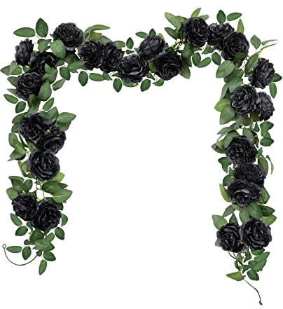 SHACOS 3pcs Artificial Flower Garland Rose Vines Hanging Flowers Garland for Wedding Arch Table Backdrop Party Home Decor, Black