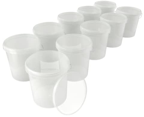 10x Eimer mit Deckel 16 Liter Natur - lebensmittelecht luftdicht und stabil, Leer Eimer mit Griff und Verschluss Deckel für Lebensmittel Chemie Wand Farbe Waschpulver Klebstoffe geeignet