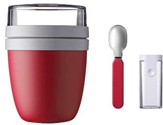 Mepal Set Lunchpot Faltbarer Löffel Ellipse – Nordic Red – praktischer Müslibecher und Behälter für Transport von Lebensmitteln