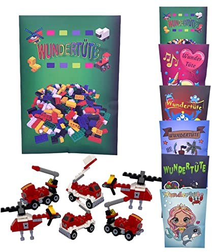 CMC imports 6 Stück Wundertüten Mitgebsel Gastgeschenk Kindergeburtstag/Geschenktüten Mädchen & Jungen gefüllt mit Spielzeug / 6 Motive zu Wahl (Bausteine Feuerwehr)